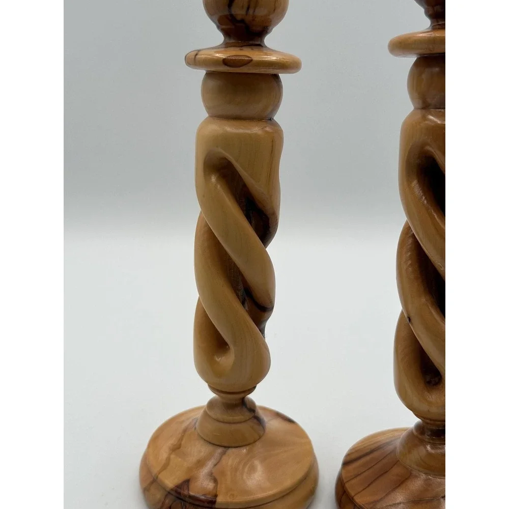 Handmade Olive Wood Candle Holders Craft 9